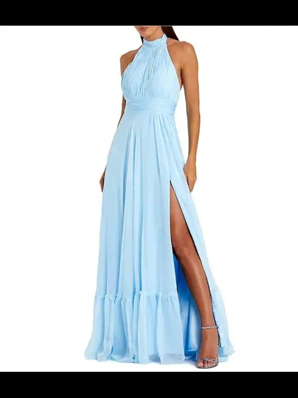 Mac Duggal Light Blue Halter Maxi Dress 66816